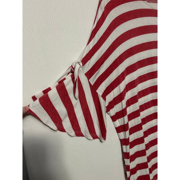 a.n.a  Red White Striped Tie Sleeve Top Oversized Scoop Neck Casual Shirt XL - Picture 5 of 10